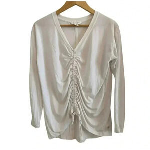 Athleta crossover Ruched White Athletic Long Sleeve Top